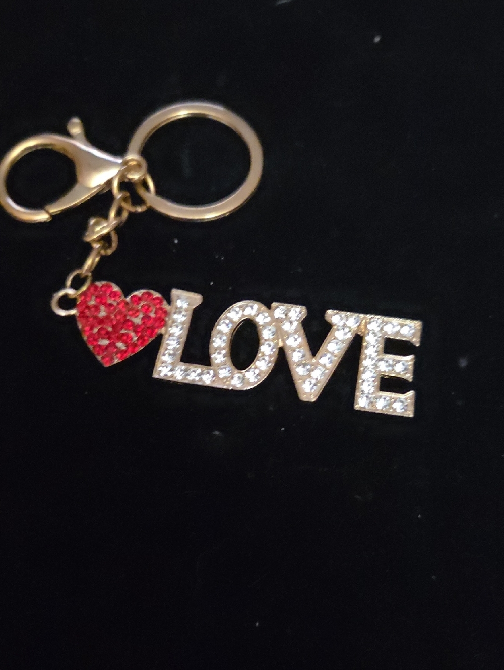 Rhinestone LOVE Keychain with Red Heart Charm NWOT